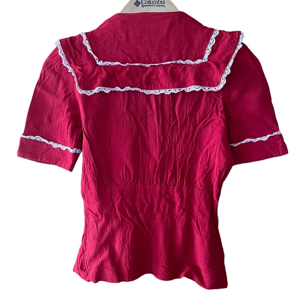 Vintage Laura Lee Linen Button Down, Rick Rack Trim Top‎ - Picture 4 of 5